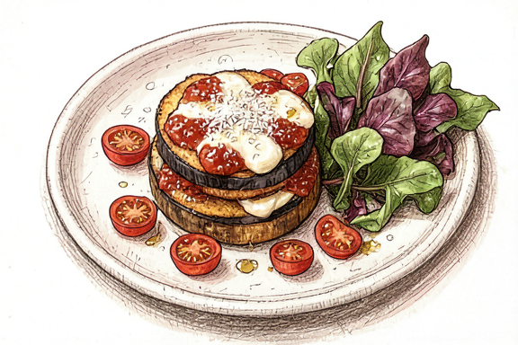Air Fryer Melanzane alla Parmigiana with Mixed Greens