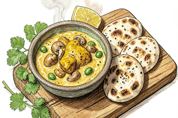 Air Fryer Mushroom Matar with Naan