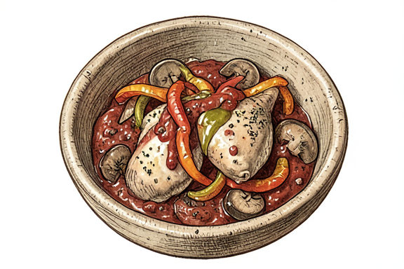 Air Fryer Pollo alla Cacciatora with Bell Peppers and Mushrooms