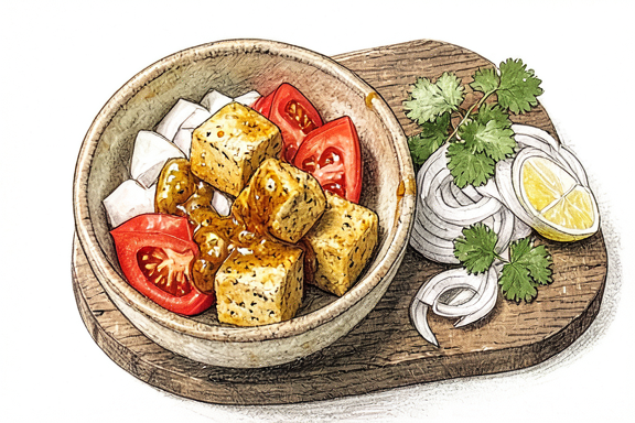 Air Fryer Tofu Kadai with Onion Salad