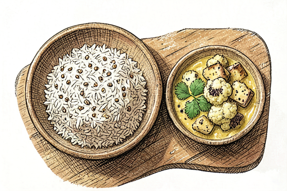 Aloo Gobi with Dal and Rice