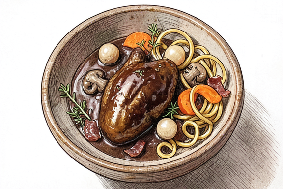 Coq au Vin with Egg Noodles