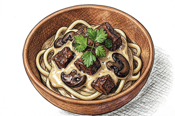 Creamy Beef and Mushroom Stroganoff with Egg Noodles