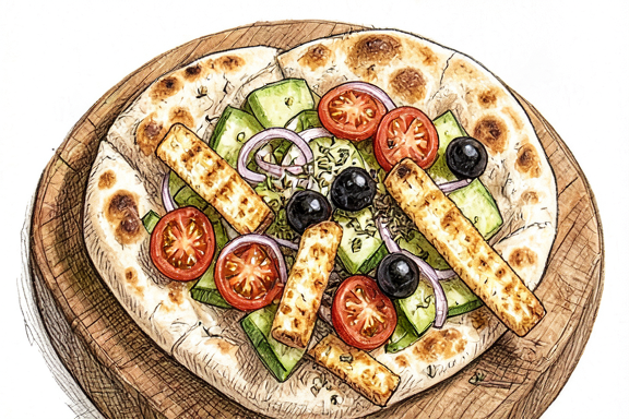 Cretan Dakos with Air-Fried Halloumi