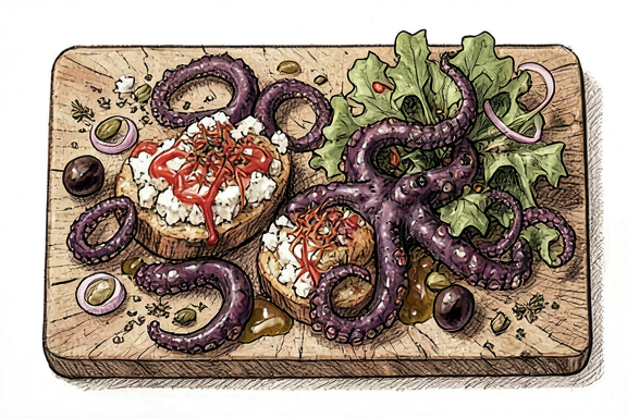 Cretan Dakos with Octopus