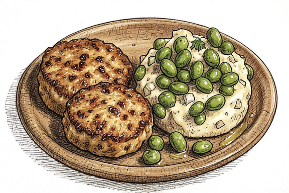 Frikadellen mit Kartoffelsalat und grünen Bohnen