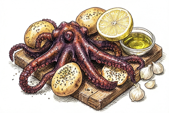 Grilled Octopus with Air-Fried Lemon Potatoes
