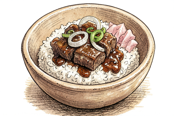 Gyudon with Steamed Rice and Pickled Ginger