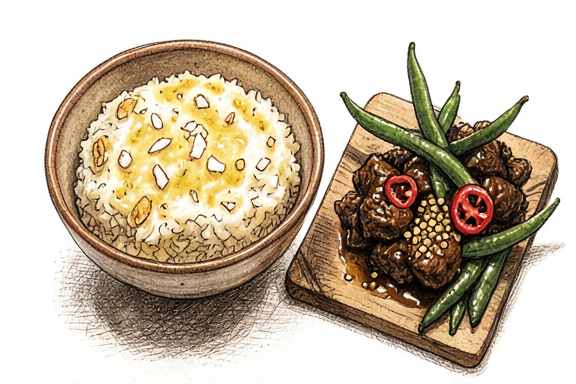 Indonesian Beef Rendang with Coconut Rice and Green Beans
