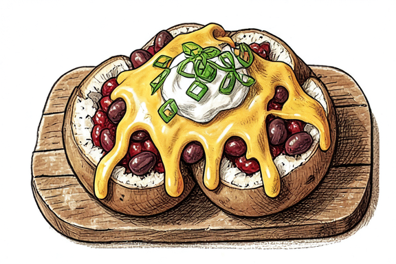 Loaded Baked Potatoes with Chili, Cheese, and Sour Cream