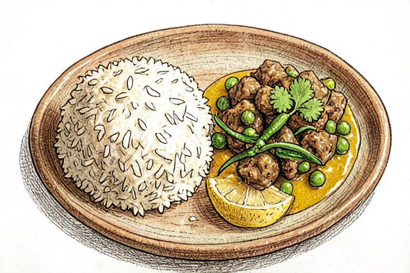 Mutton Keema Matar with Rice