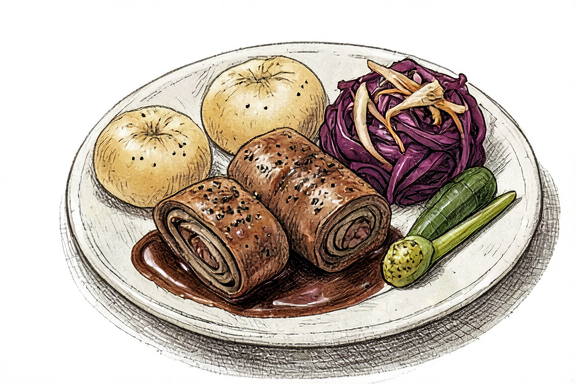 Rinderrouladen mit Rotkohl und Kartoffelklößen