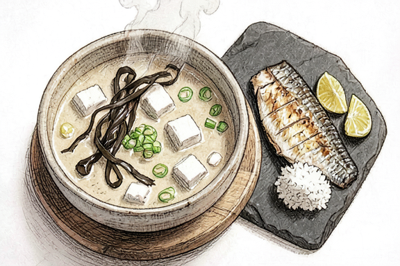 Saba Shioyaki with Miso Soup and Rice