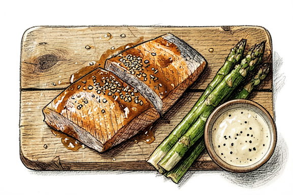 Sake Kasu Miso Salmon with Air-Fried Asparagus