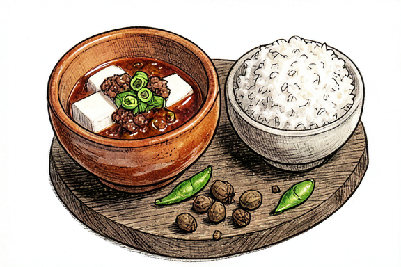Sichuan Mapo Tofu with Ground Pork and Steamed Rice