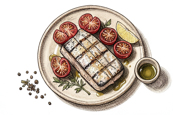 Sicilian Swordfish with Air-Fried Cherry Tomatoes