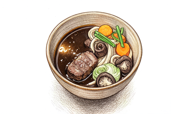 Sukiyaki with Udon Noodles and Vegetables