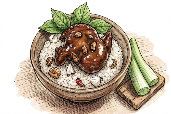 Taiwanese Three-Cup Chicken with Rice and Stir-Fried Bok Choy