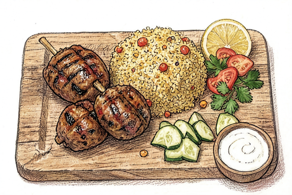 Turkish Kofta Kebab with Bulgur Pilaf